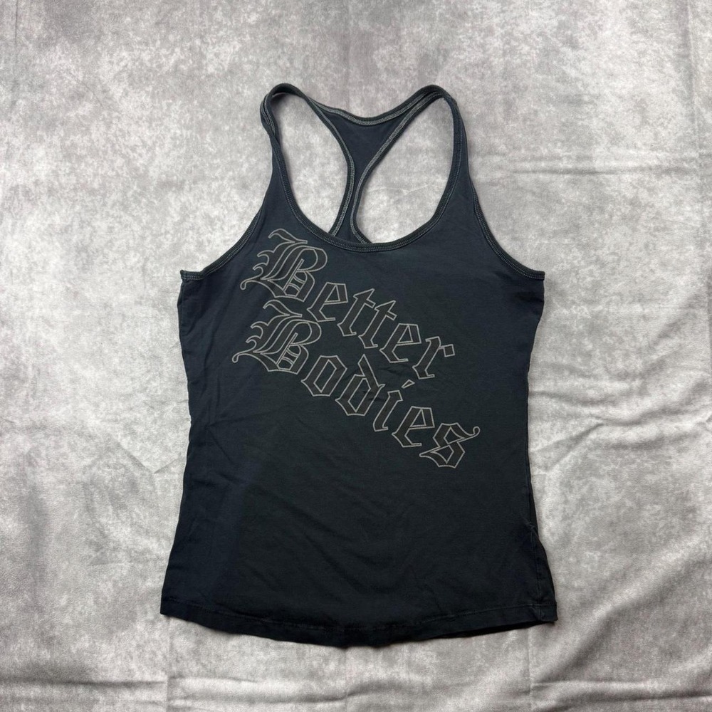 Better Bodies Womens Black Tank Top Gothic Logo Graphic Athletic Gym M